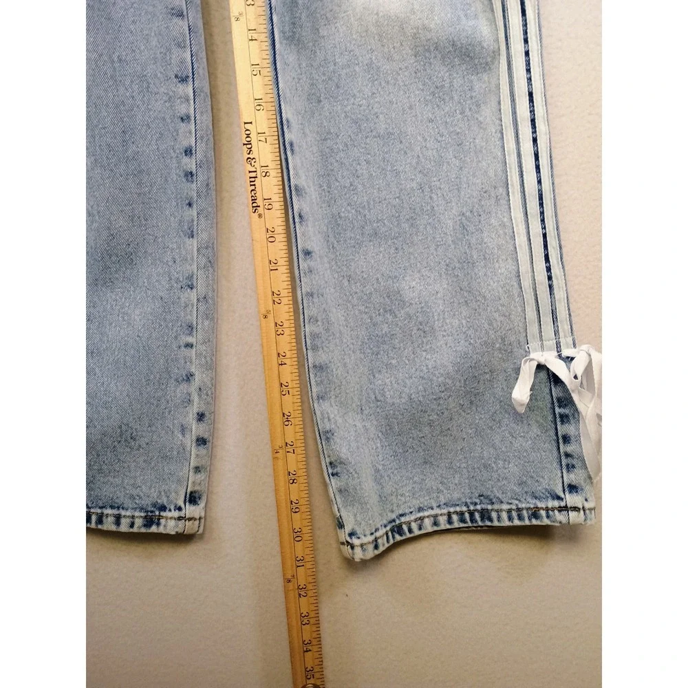 Y2K Streetwear Love Soho Womens 00 Blue Acid Wash Side Stripe‎ Ribbon Tie Jeans